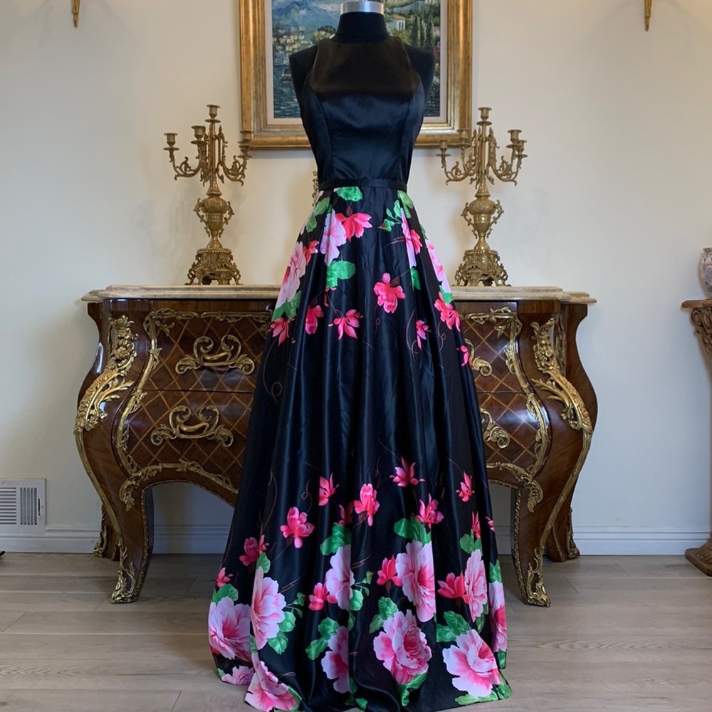 Meier Collection floral open back formal prom dress